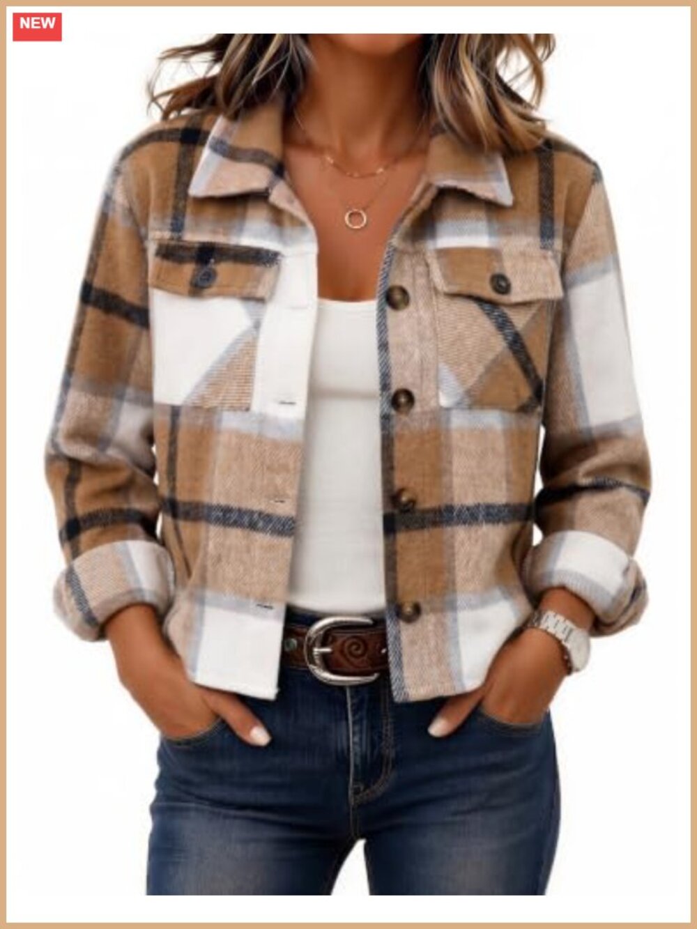 Cropped Plaid Flannel Shacket Button Down Casual Jacket